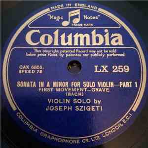 Joseph Szigeti, Bach - Sonata In A Minor For Solo Violin