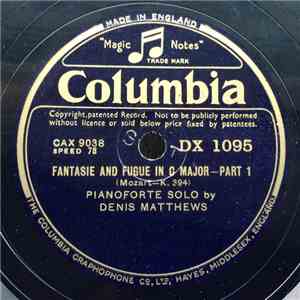 Denis Matthews, Mozart - Fantasie And Fugue In G Major, K. 394